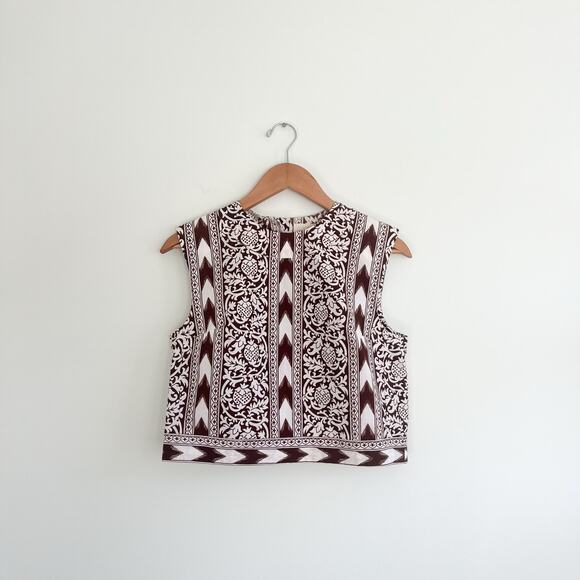 Julia India Amory Brown and White Coco Island Ikat Sleeveless Slim Shell Top XS - Picture 4 of 12